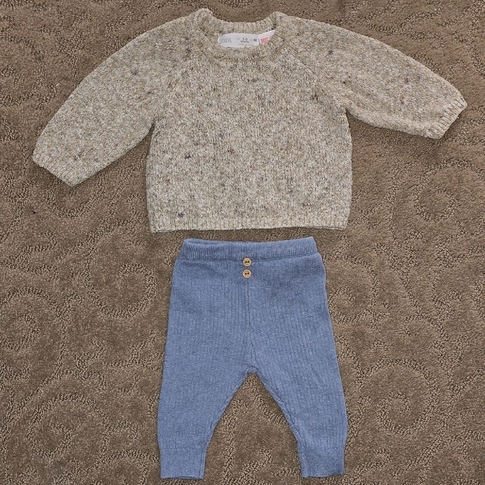Zara Kids Beige Sweater and Blue Pants Set